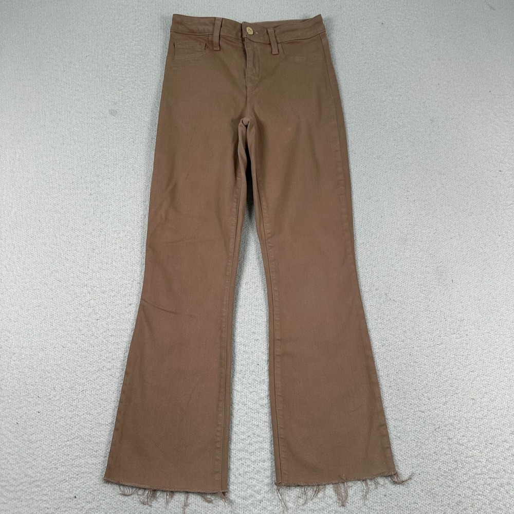 L'Agence Kendra High Rise Cropped Flare Jeans Womens 24 Raw Hem Denim Brown